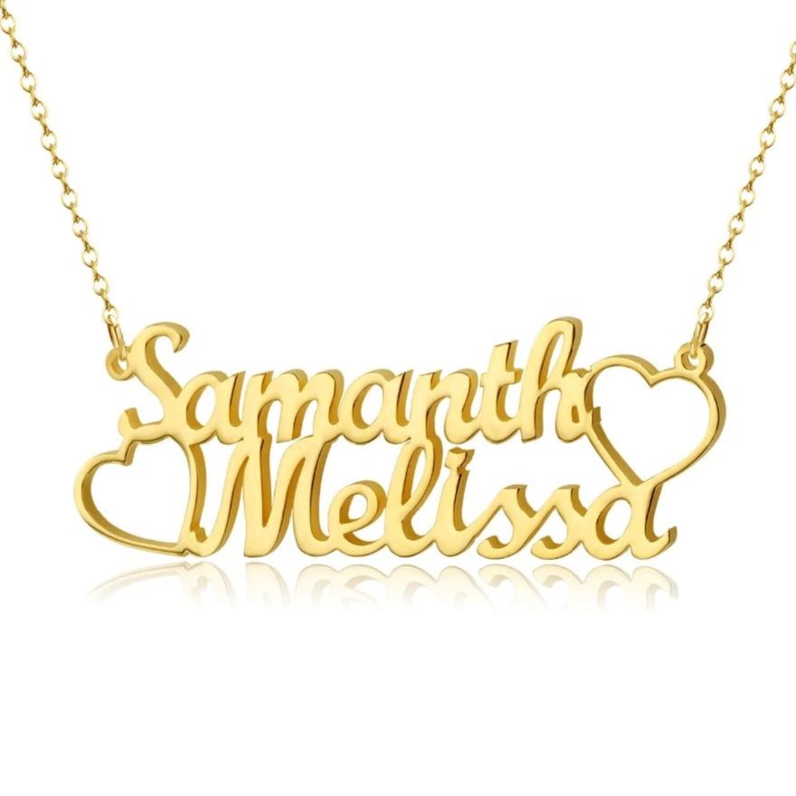 Double Heart Name Necklace